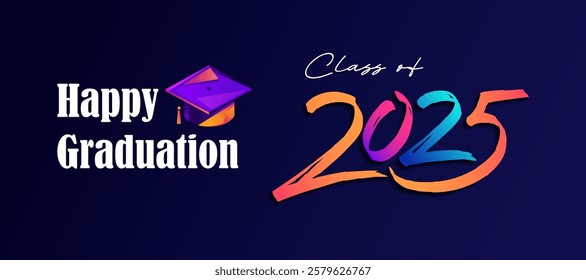 Design a template for congratulating the class of 2025. Graduation hat as a complementary design element. Graduation celebration concept, congratulations on graduation, student graduation hat