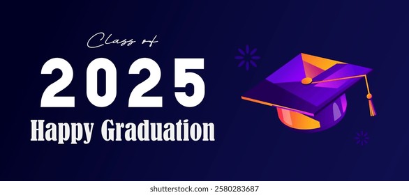 Design a template for congratulating the class of 2025. Graduation hat as a complementary design element. Graduation celebration concept, congratulations on graduation, student graduation hat