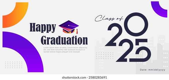 Design a template for congratulating the class of 2025. Graduation hat as a complementary design element. Graduation celebration concept, congratulations on graduation, student graduation hat