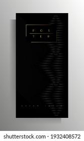 Design template for cover banner, flyer, poster, brochure, catalog. Abstract vector background with geometric pattern in black tones and gold letters.