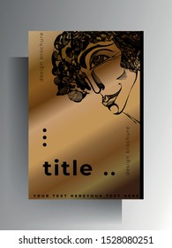 Design template cover, brochure, poster, card, background. A4 format. Black hand-made graphics on a gold background. Vector 10 EPS.