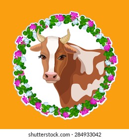 Design template with a cow for label, banner.