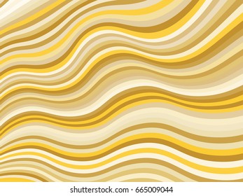 Design Template with Curve Lines - yellow, brown, white. Wavy Geometric Background. Abstract Striped Vector Illustration. Modern pattern for advertising banner, or poster. Futuristic style graphic.