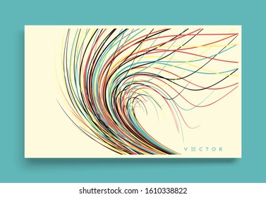 Сover design template. Curved lines with perspective effect. Optical fiber. 3d abstract background. Vector illustration. 
