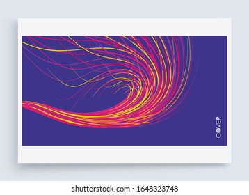 Сover design template. Curved lines with perspective effect. Optical fiber. 3d abstract background. Vector illustration. 