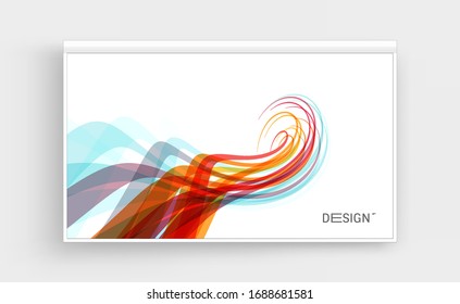 Сover design template. Curved lines with perspective effect. Optical fiber. 3d abstract background. Vector illustration. 