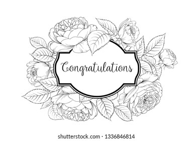 Design template with custom sign in frame with rose flowers. Vector illustration.