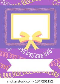 Design template for cute invitation card. Template for scrapbooking with hand drawn doodle patterns. For birthday, anniversary, party invitations. Vector