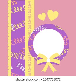Design template for cute invitation card. Template for scrapbooking with hand drawn doodle patterns. For birthday, anniversary, party invitations. Vector