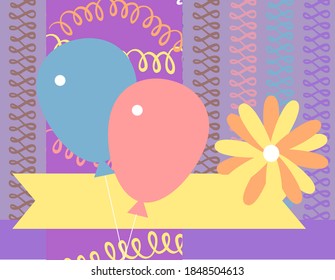 Design template for cute invitation card. Template for scrapbooking with hand drawn doodle patterns. For birthday, anniversary, party invitations. Vector