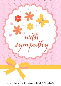 Design Template For Cute Sympathy Card . Template For Scrapbooking With Hand Drawn Doodle Patterns. For Birthday, Anniversary, Party Invitations. Vector