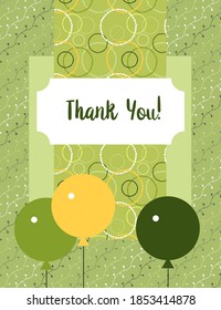 Design template for cute Thank you card . Template for scrapbooking with hand drawn doodle patterns. For birthday, anniversary, party invitations. Vector