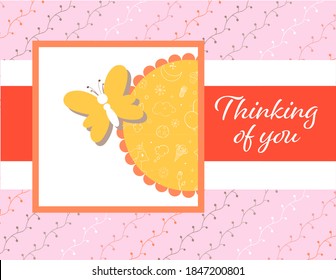 Diseñar una plantilla para pensar en tu tarjeta. Plantilla para raspar reserva con patrones de doodle dibujados a mano. Para cumpleaños, aniversario, invitaciones para fiestas. Vector