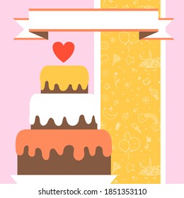 Design template for cute wedding invitation card. Template for scrapbooking with hand drawn doodle patterns. For birthday, anniversary, party invitations. Vector
