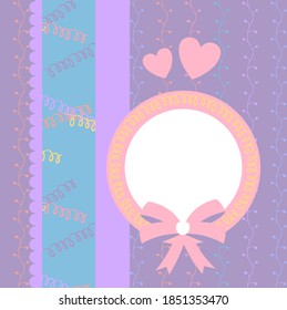 Design template for cute wedding invitation card. Template for scrapbooking with hand drawn doodle patterns. For birthday, anniversary, party invitations. Vector