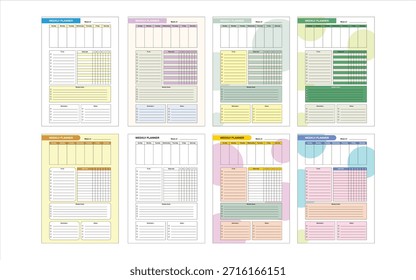 Design template for daily weekly planner book size printable. for daily note activities