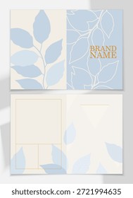 Plantilla de diseño con delicadas plantas azules. Diseño de postal. Plantilla de marca.