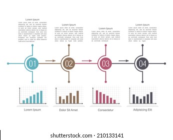 Design template of diagram with four steps and different bar graphs, vector eps10 illustration