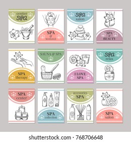 Design template of different cards for spa salon or cosmetic center. Spa and beauty salon card. Vector illustration