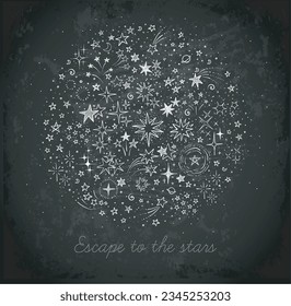 Design template with doodle stars on blackboard background with place for your text.