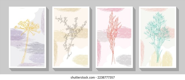 Design template of dry flowers and leaves, blossom illustration.  Abstract Plant Art design for print, cover, wallpaper, Minimal and natural wall art.