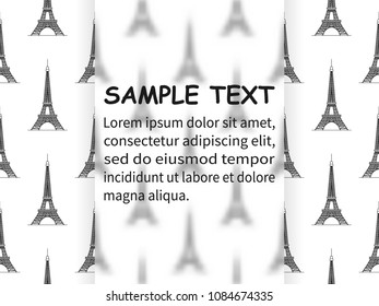 design template with Eiffel towers on white background. Text frame. Frosted glass. Vector illustration.