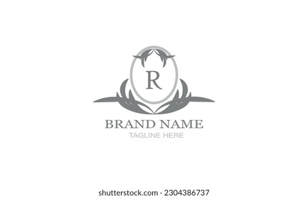 Plantilla de diseño de un elegante monograma floral para una o dos letras, por ejemplo R. Monograma de boda. Signo de negocio, monograma de identidad para restaurante, boutique, hotel, heralería, joyería.