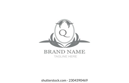 Design template of an elegant floral monogram for one or two letters, for example Q. Wedding monogram. Business sign, identity monogram for restaurant, boutique, hotel, heraldry, jewelry.