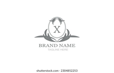 Plantilla de diseño de un elegante monograma floral para una o dos letras, por ejemplo X. Monograma de boda. Signo de negocio, monograma de identidad para restaurante, boutique, hotel, heralería, joyería.