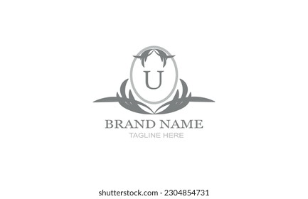 Design template of an elegant floral monogram for one or two letters, for example U. Wedding monogram. Business sign, identity monogram for restaurant, boutique, hotel, heraldry, jewelry.