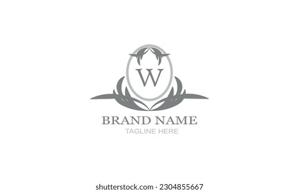 Plantilla de diseño de un elegante monograma floral para una o dos letras, por ejemplo monograma W. Wedding. Signo de negocio, monograma de identidad para restaurante, boutique, hotel, heralería, joyería.