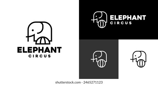 Design template of elephant logo combined with a ball.
Circus, show, animal, smart, trained.
Symbol icon, vector EPS 10.