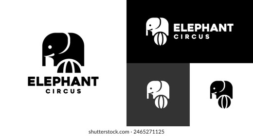 Design template of elephant logo combined with a ball.
Circus, show, animal, smart, trained.
Symbol icon, vector EPS 10.