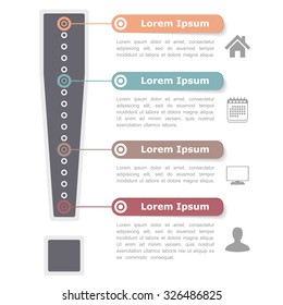 Design template with exclamation mark, four elements, steps or options, vector eps10 illustration