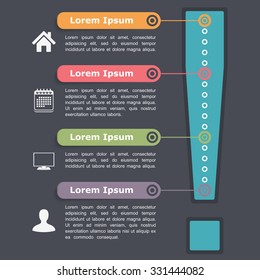 Design template with exclamation mark, four elements, steps or options, vector eps10 illustration