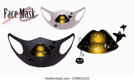 Design template for face masks. Vector illustration of coronovirus concept. Female lips and cast in the picture.