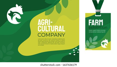 Design template for farming, agriculture, livestock business. Identity for agricultural company, agro conference, event, farm exhibition. Mockup ID card with strap. Vector illustration for banners, ad
