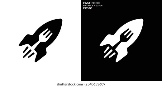 Design template of fast food, rocket, fork, speed. Icon symbol EPS 10