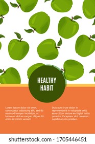 Design template for food card, recipe, article. Realistic green apples and text area.