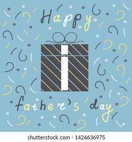 design template with gift box, confetti and inscriptions for father's day. Happy father's day