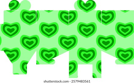 design template for gift souvenir packaging with green heart motif