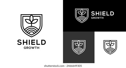 Design template of a growth logo combined with a shield.
Plants, leaves, success, protection.
Symbol icon, vector EPS 10.