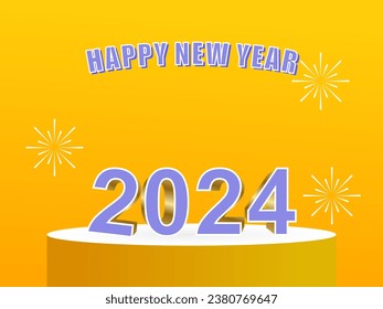 
design template Happy new year 2024 concept 3D with podium. 2024 new year celebration concept for greeting card, banner, post template, poster etc. new year background logo