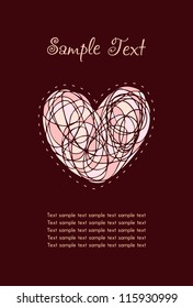 Design template with heart and sample text. Romantic background with place for your text, can be used for design greeting cards, flayers, leaflets, covers