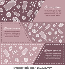 Design template with ice cream and candy elements. For use as desserts menu, information plate and posters.