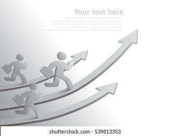 Design template, Illuminated 3d isolated Running businessman on growth of progressive business, vector illustration