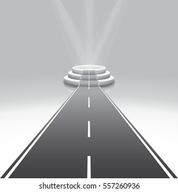 Design template, Illuminated 3d isolated Road to Empty podium for reward, Vector illustration
