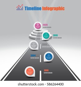 Design template, Illuminated 3d Timeline infographics-Empty podium and road for reward, Vector illustration