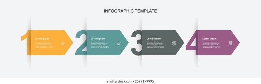 Design template infographic. 4 step process infographic element with icons can be used for workflow, business information and web graphic design 