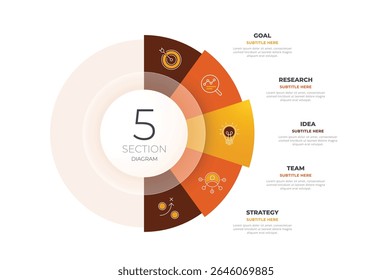 L'infographie de template de conception avec le processus en 5 étapes peut être utilisée pour la mise en page de flux de travail, la présentation commerciale et la création graphique de web